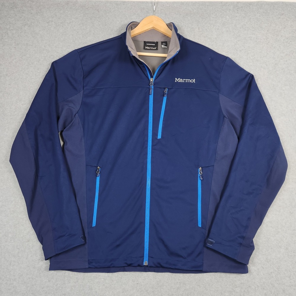 Marmot Jacket Mens Large Blue Leadville Softshell Full Zip M3 Windstopper Hiking
